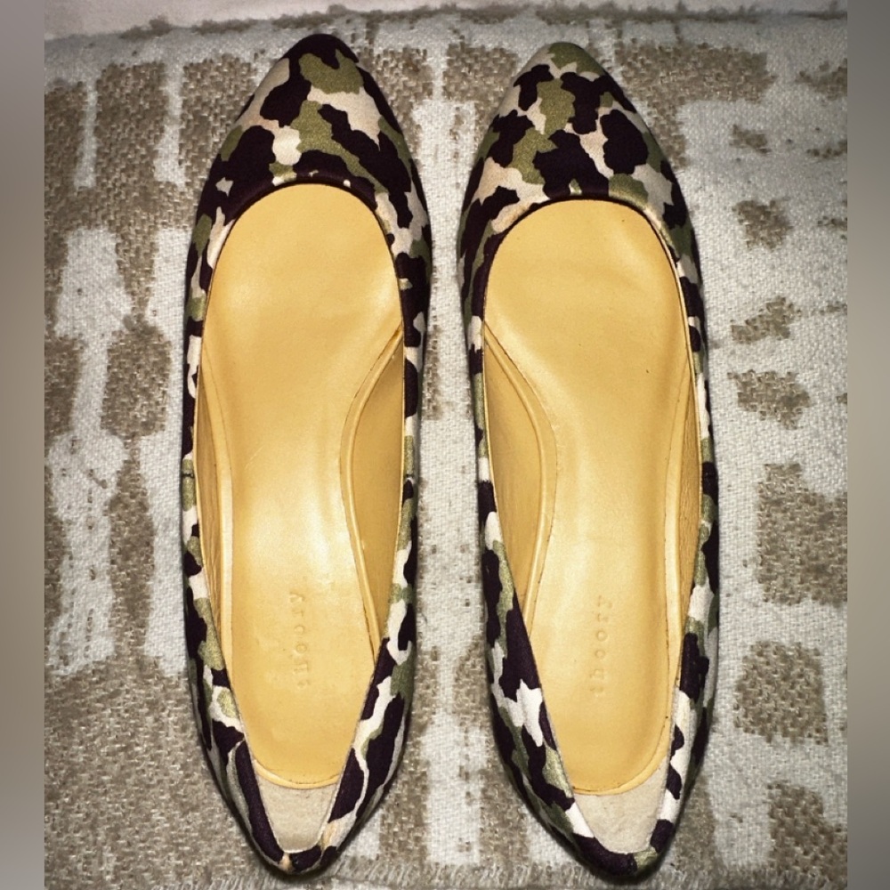 Theory Camouflage Flats in Purple, Green, and Cream